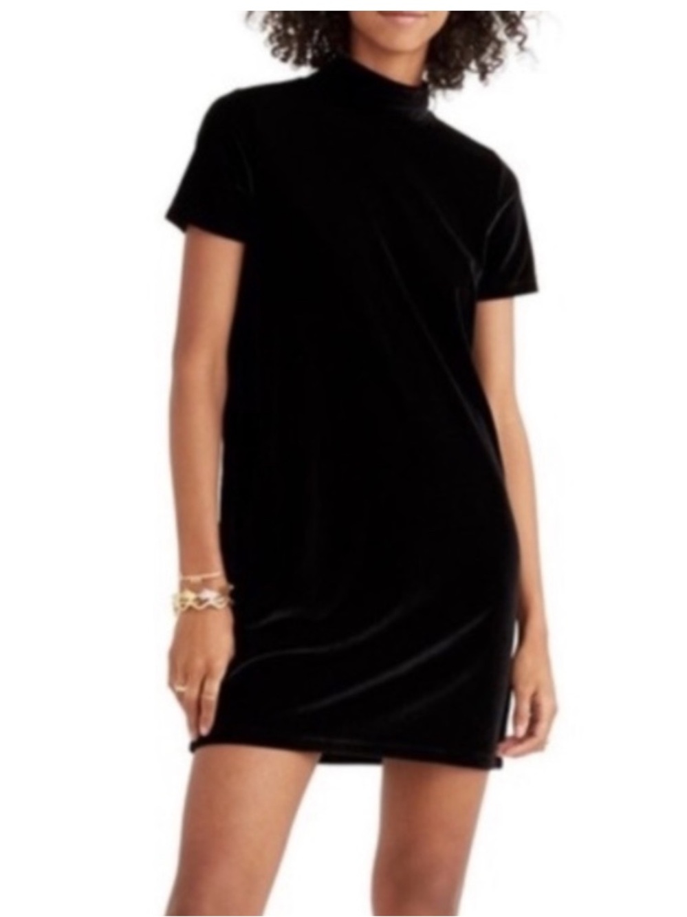 Madewell Black Velvet Mock-Neck Shift Dress